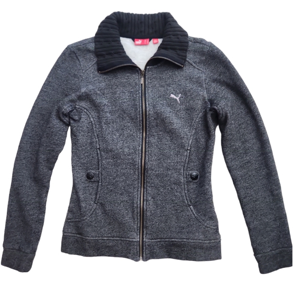 Puma Gray Jacket Sweaterlike Size S, Zipper, Pockets Knit Collar